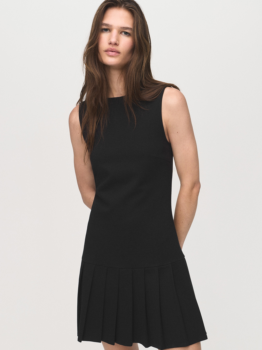 MANGO Pleated Drop-Waist Dress