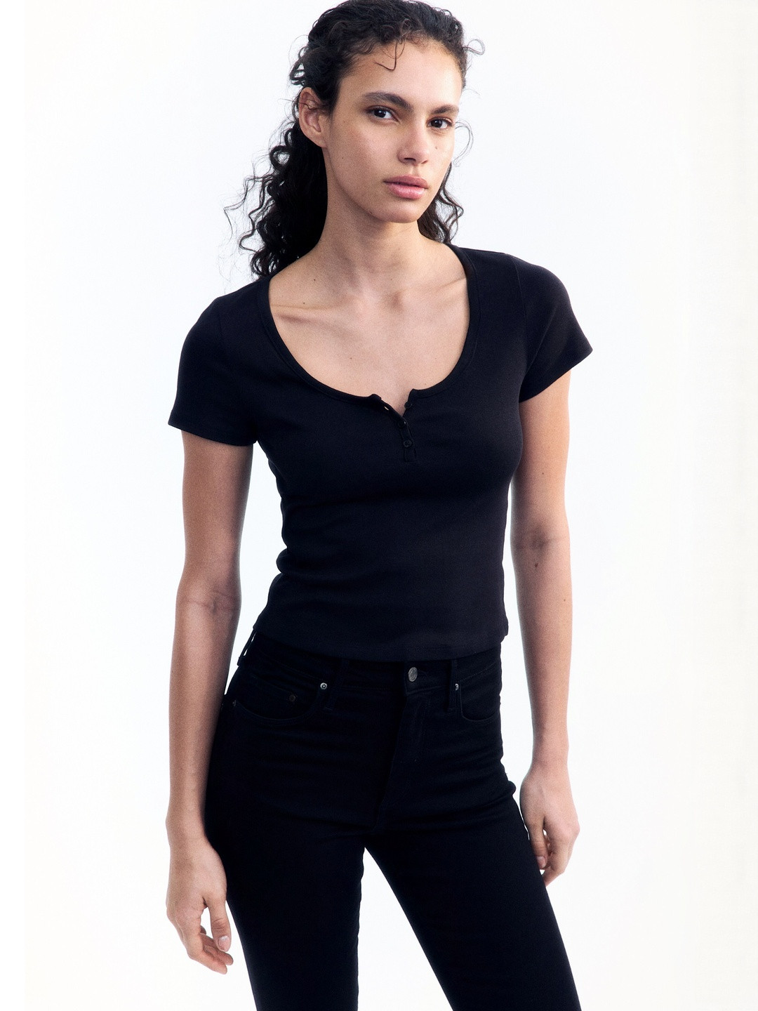 H&M Button-Top Scoop-Neck T-shirt