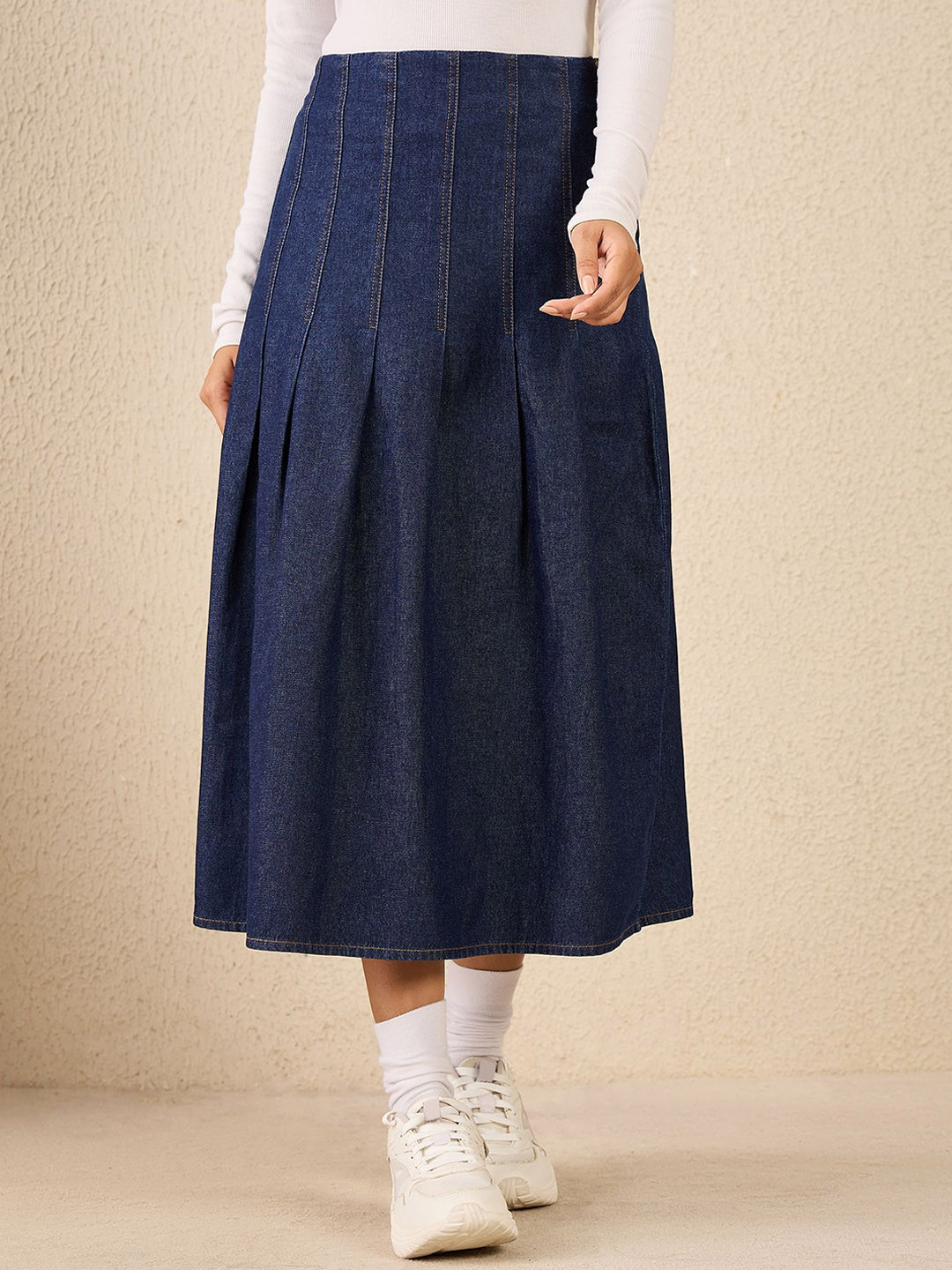 Chemistry Women A-Line Midi Skirt With Box Pleats