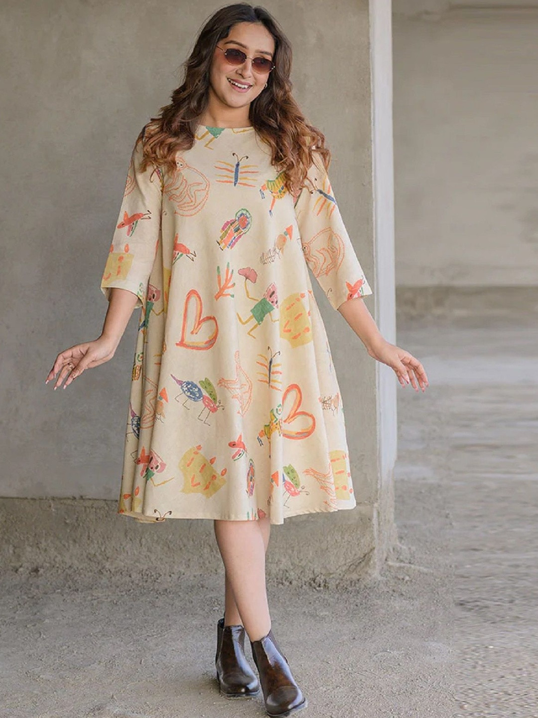 HERE&NOW Women Puff Sleeve A-Line Dress
