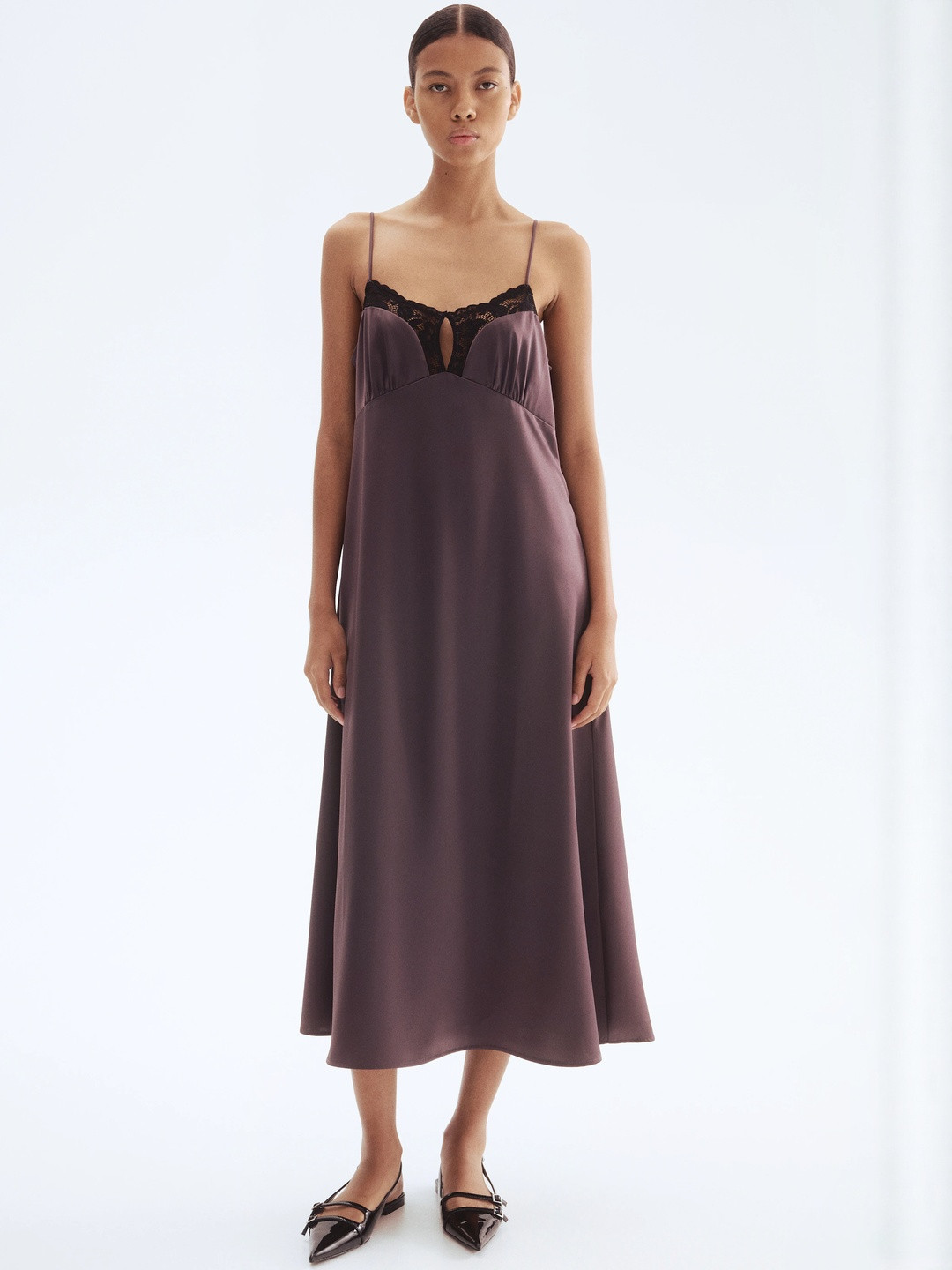 H&M Lace-Trimmed Satin Dress