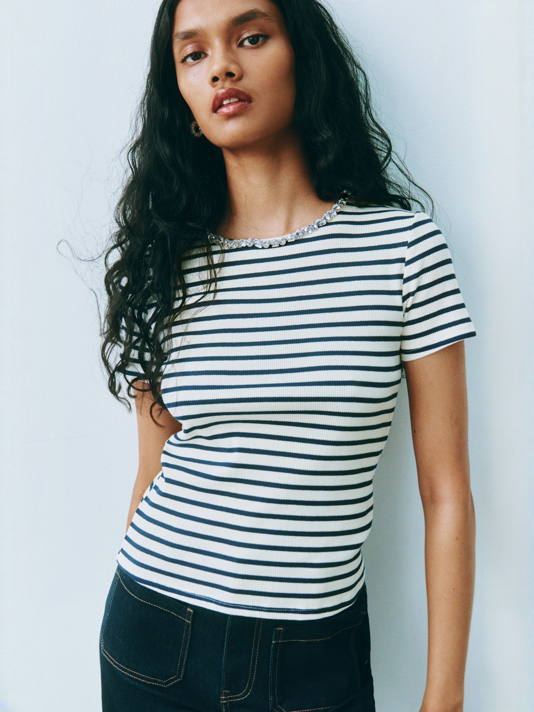 H&M Women Cotton Striped T-shirt