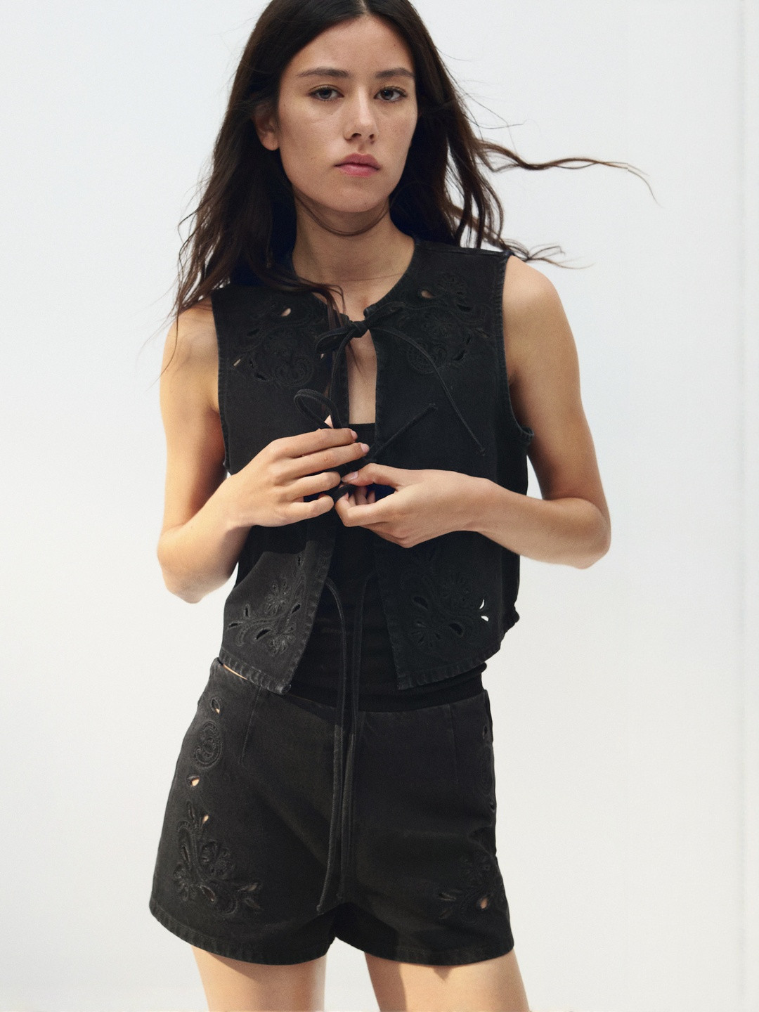 H&M Tie-Front Denim Waistcoat