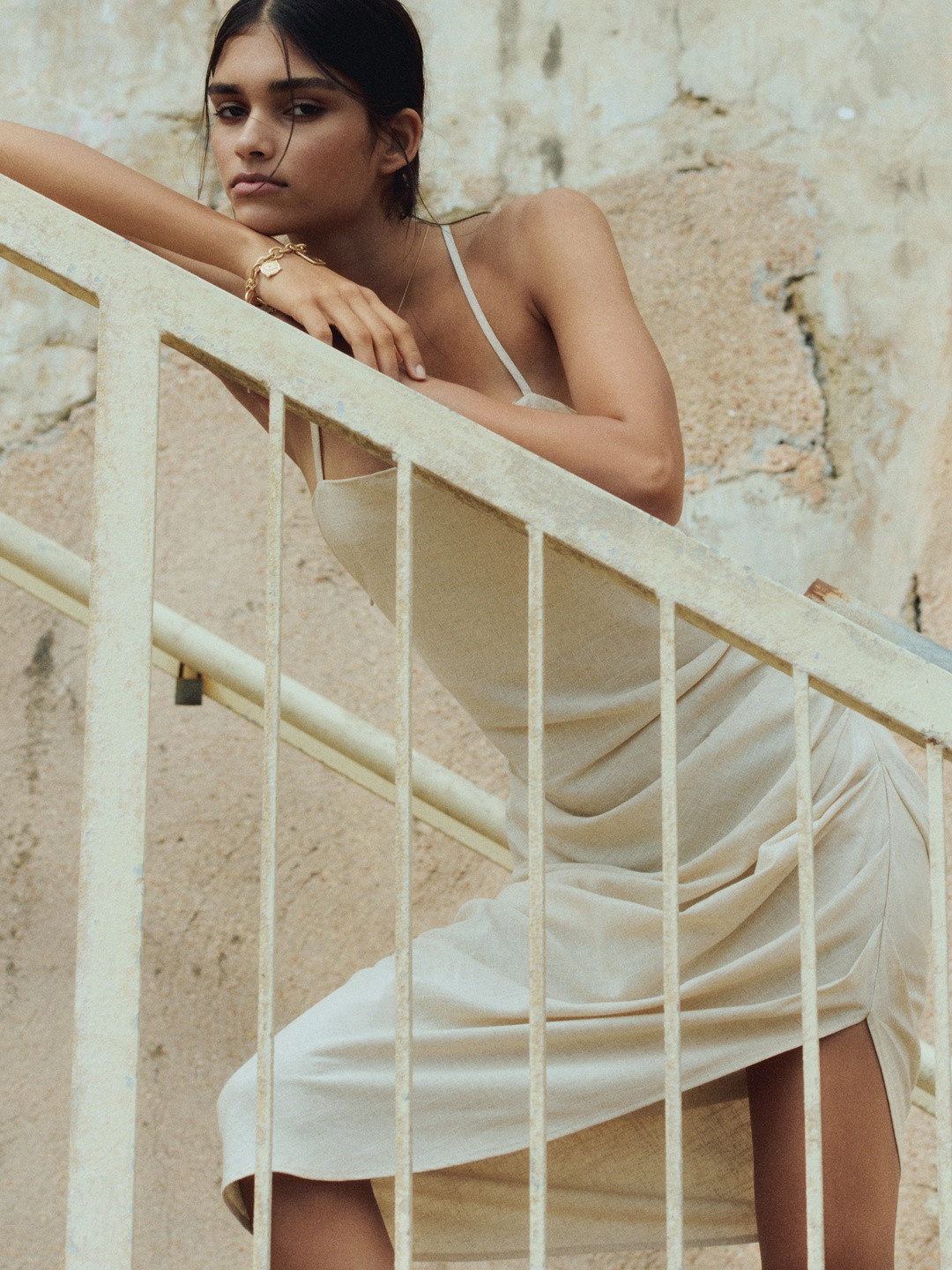 H&M Draped Linen-Blend Dress