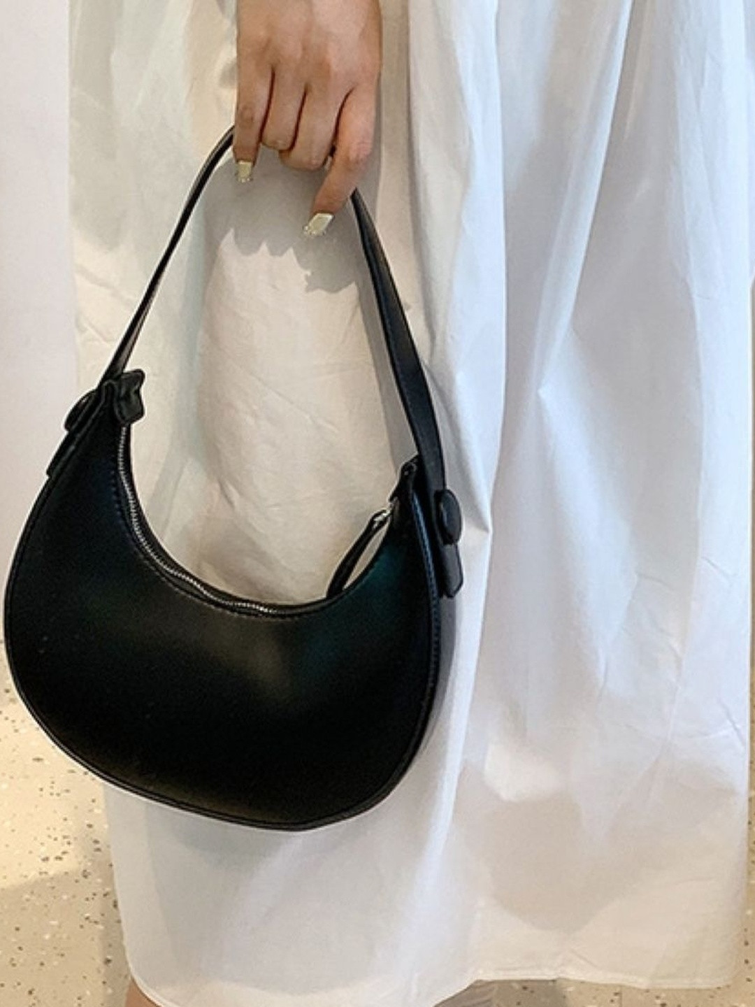 CORSICA Black Solid Polyester Small Casual Hobo Bag