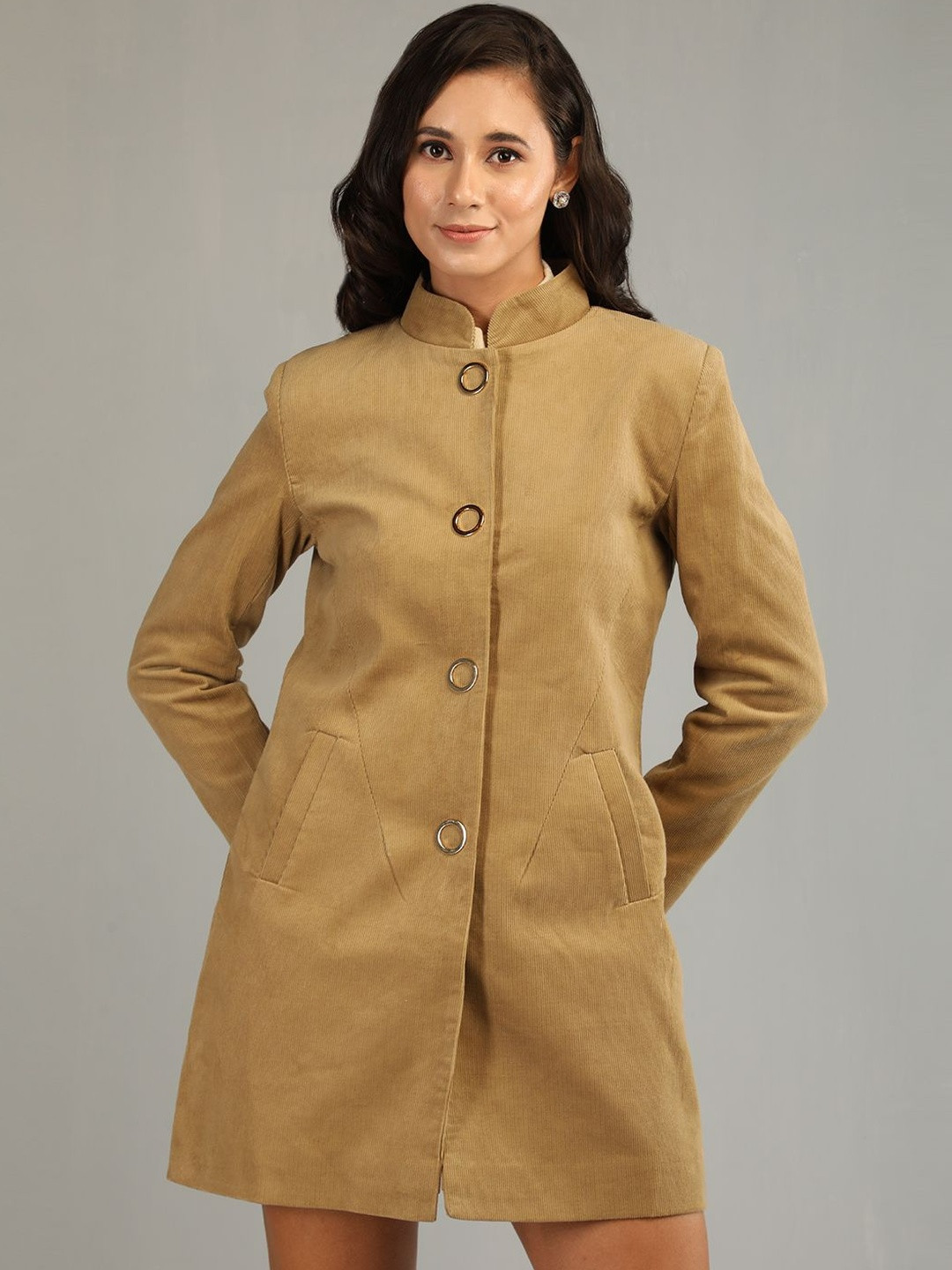 Roadster Women Beige Polyester Casual Regular Fit Single Breasted Winter Coat