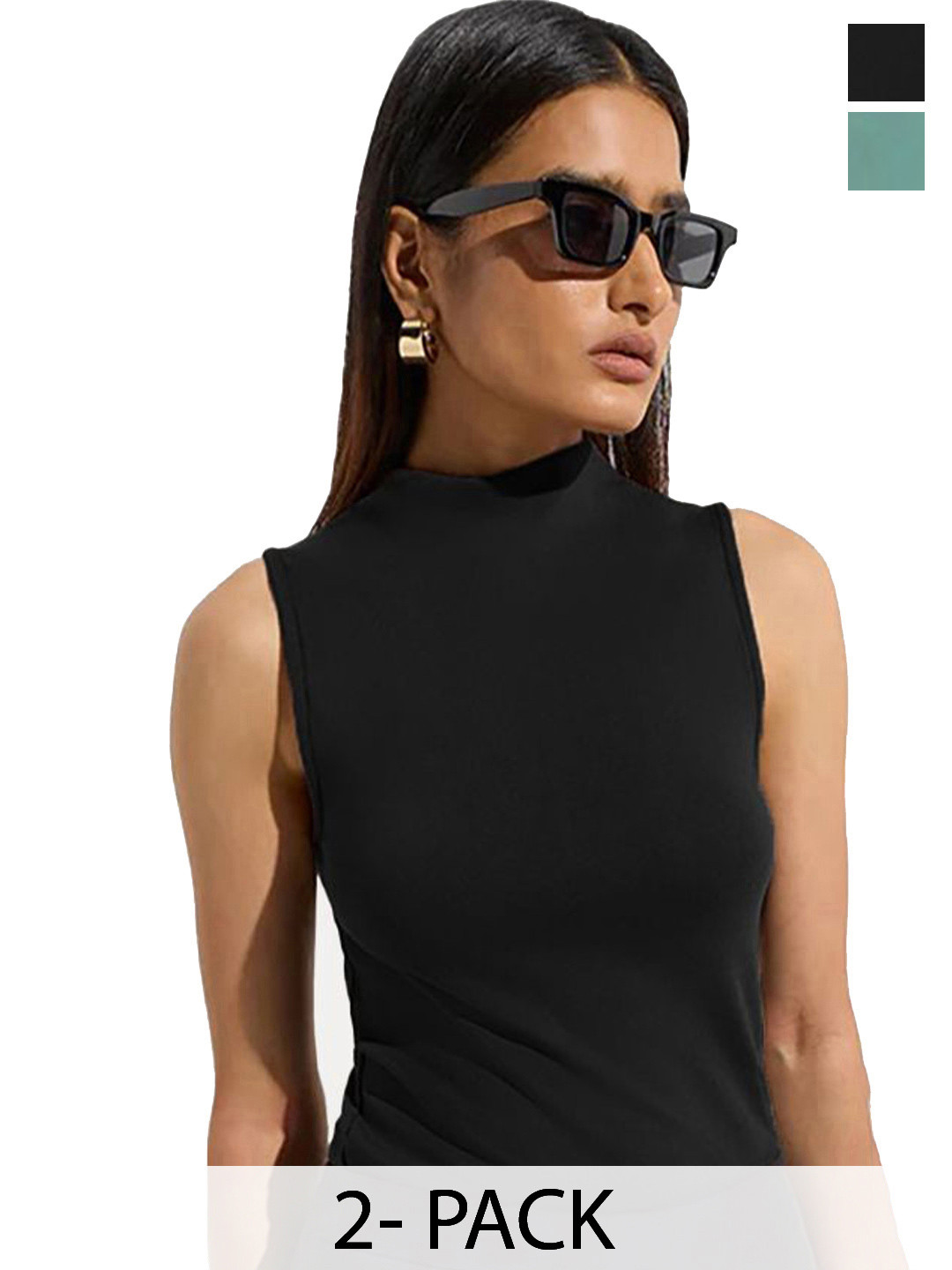 Kotty Pack Of 2 High Neck Fitted Top
