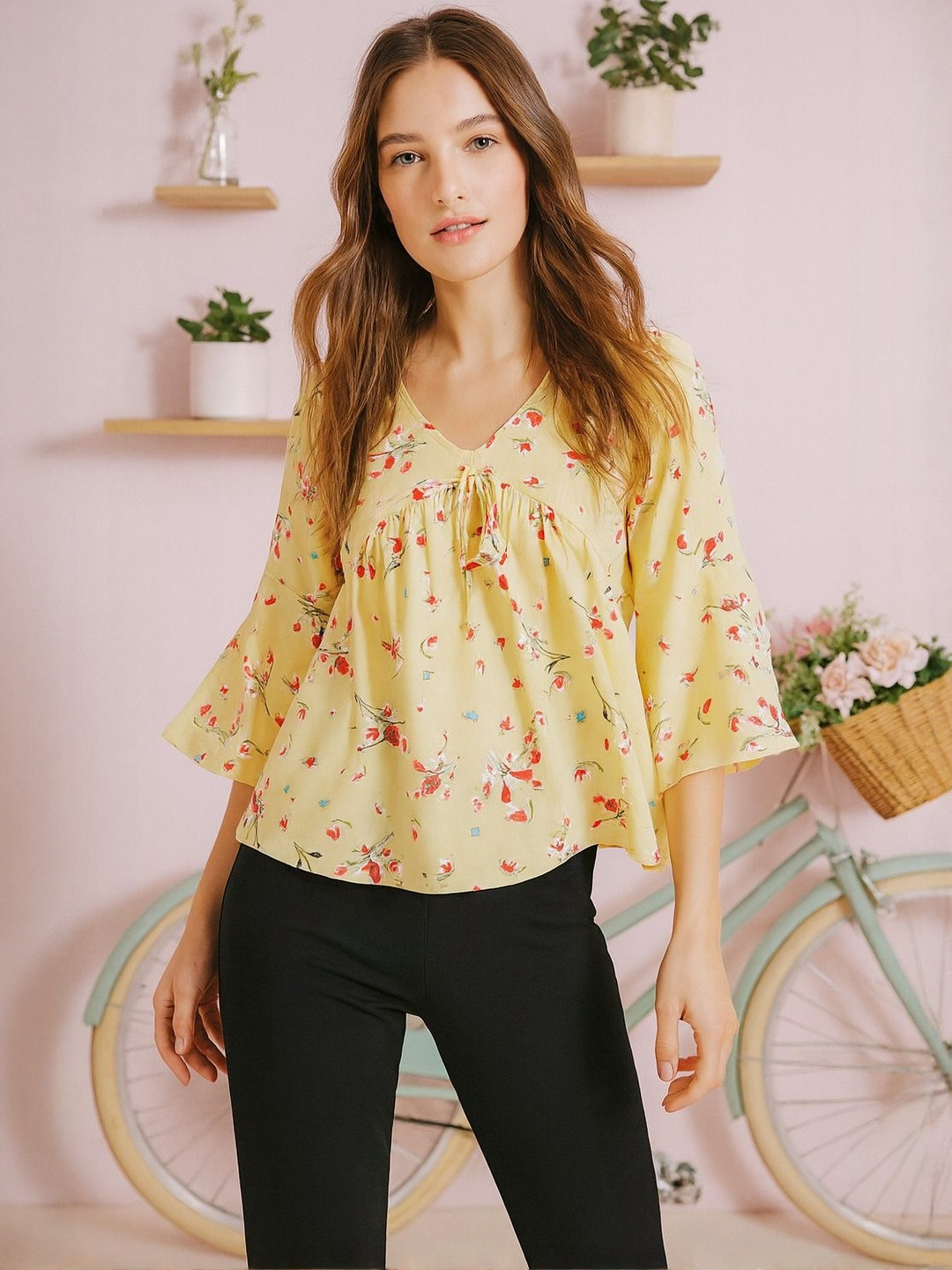 HERE&NOW Women Floral High Low Peplum Top