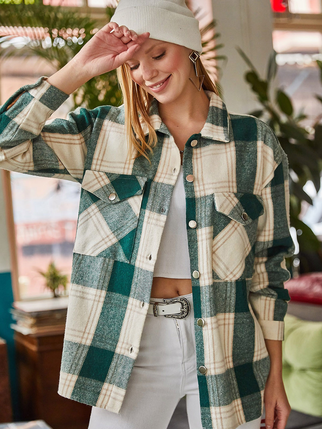 Olalook Women Checked Oversized Fit Flannel Shacket