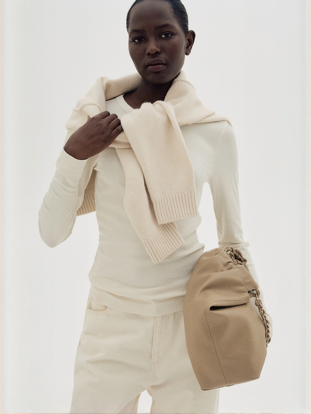 H&M Women White Ribbed Modal-Blend Top