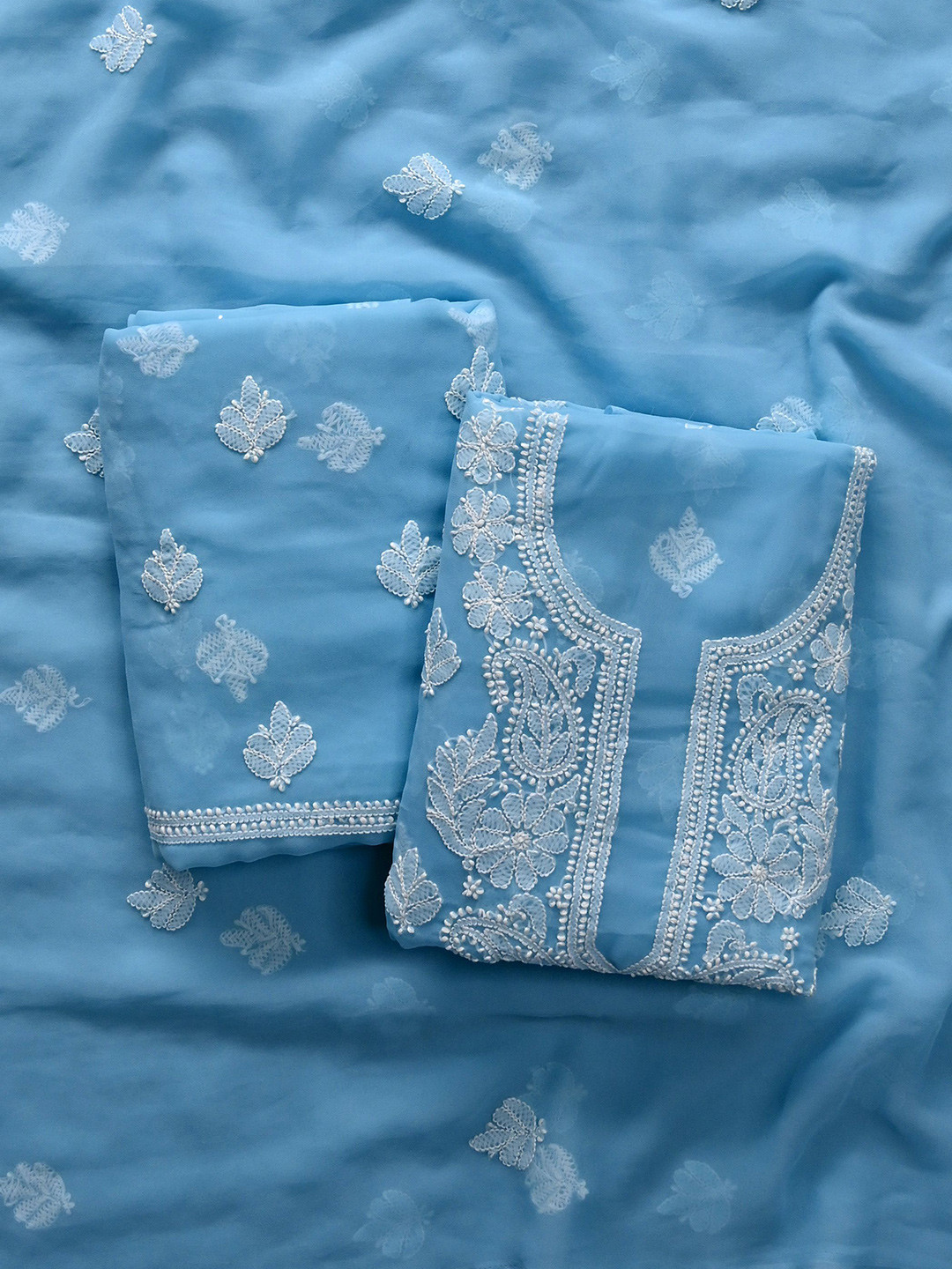 Seva Chikan Embroidered Thread Work Unstitched Dress Material