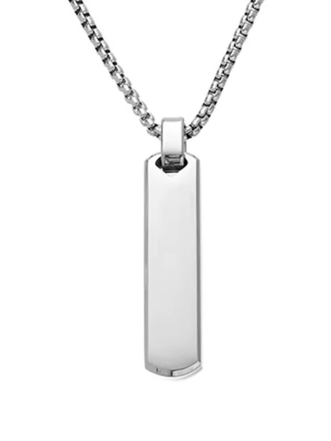 Nitant Men Silver-Plated Stainless Steel Rectangular Necklace Pendant Chain