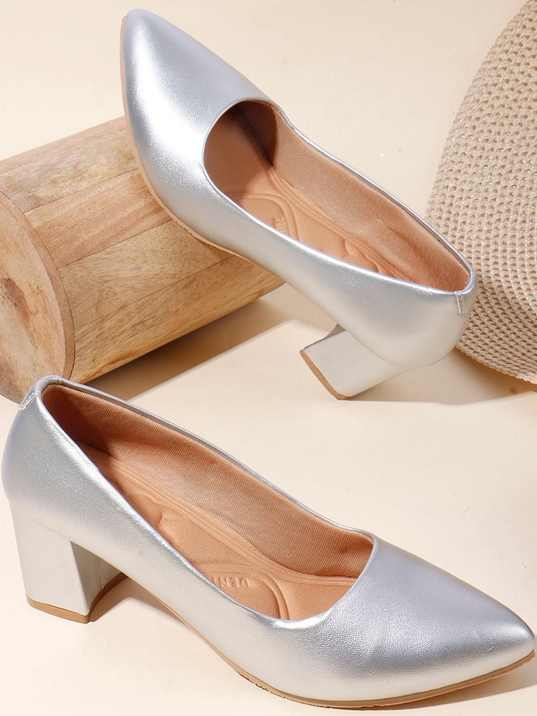 Denill Women Silver Block Heel Pumps