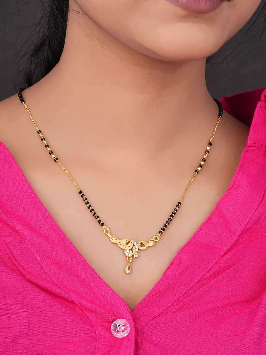 TKRB SALES Gold Plated Artificial Stones Studded And Beaded Mangalsutra