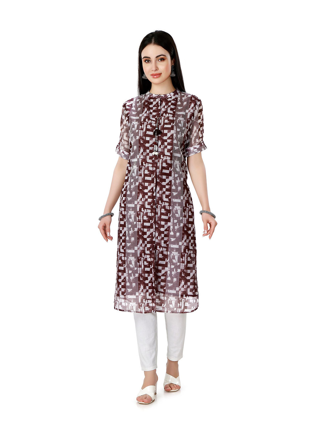 IRIS WOMEN Women Abstract Printed Chanderi Silk Kurta