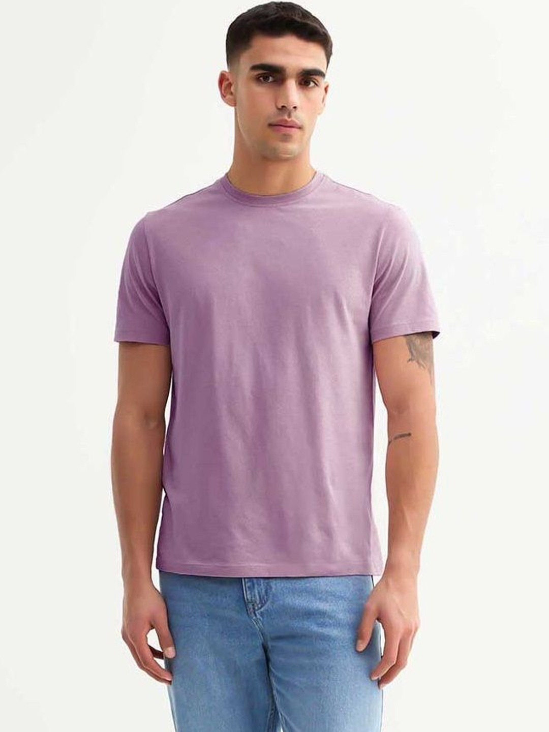 PRONK Men Solid Round Neck Cotton T-shirt