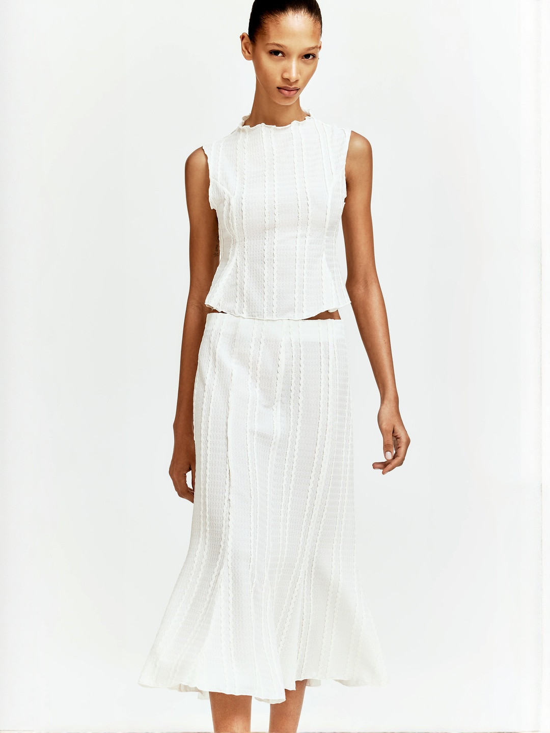 H&M Women Solid Self Design Peplum Top