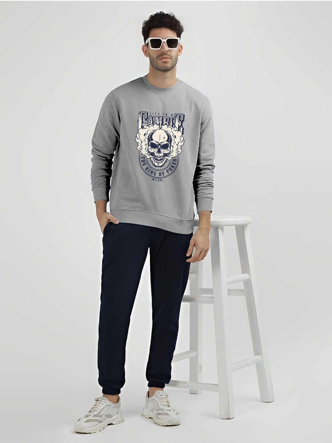 AUSK Men Full Sleeve Round Neck Graphic Grunge Printed Sweatshirts