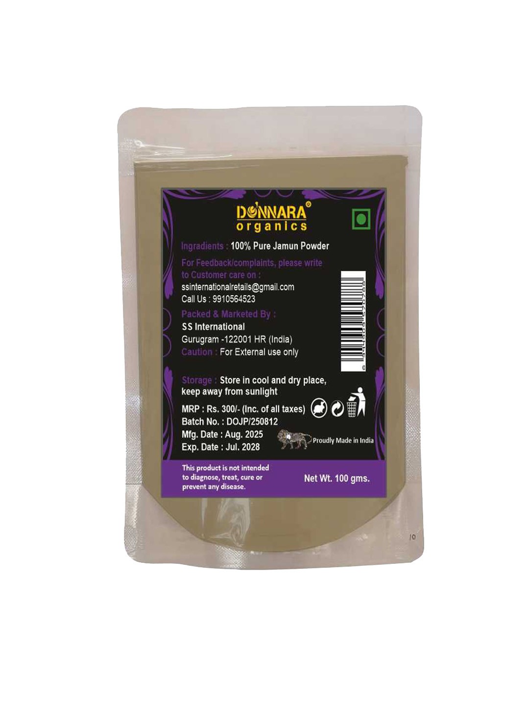 Donnara Organics Jamun Powder For Glowing Skin - 100 g