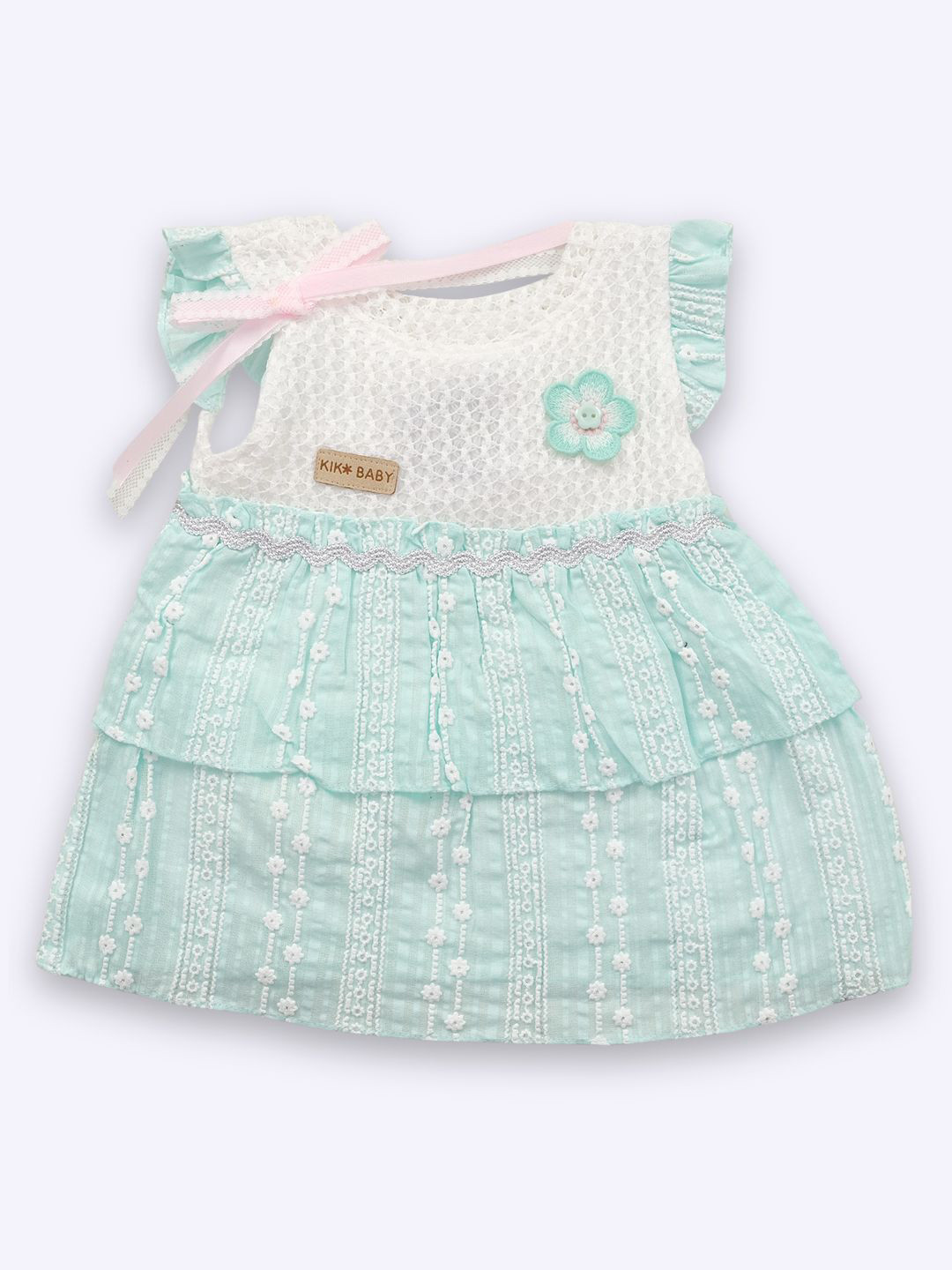 YK x Nice Kidz Girls Floral Applique Cotton A-Line Dress