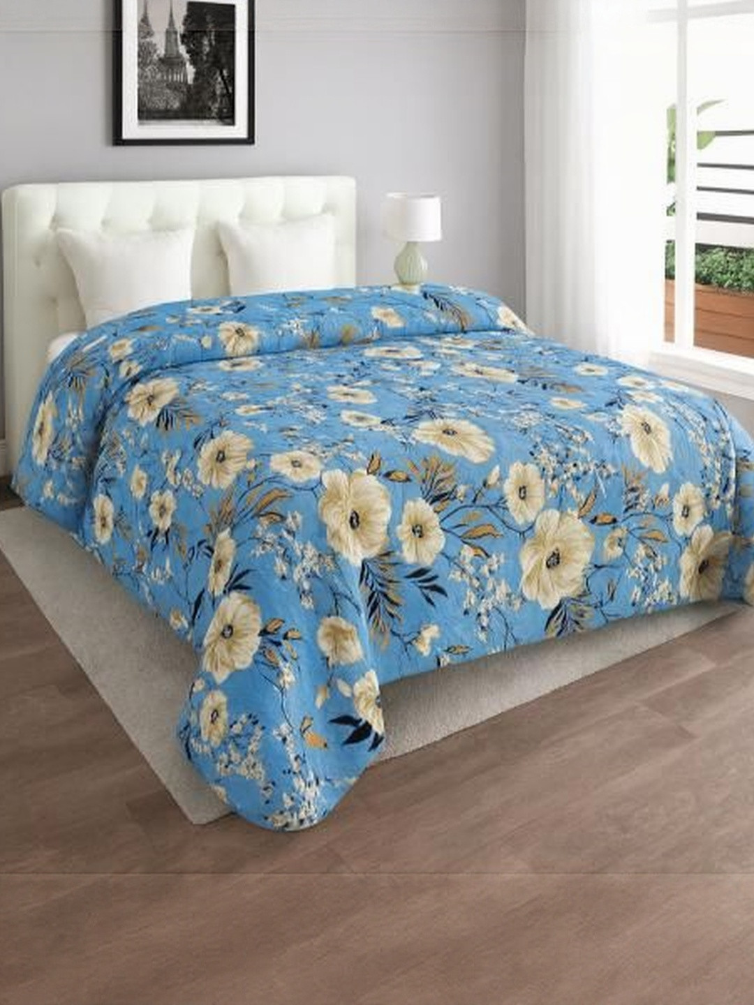 Dollar Blue & Multicoloured Floral AC Room 120 GSM Double Bed Comforter
