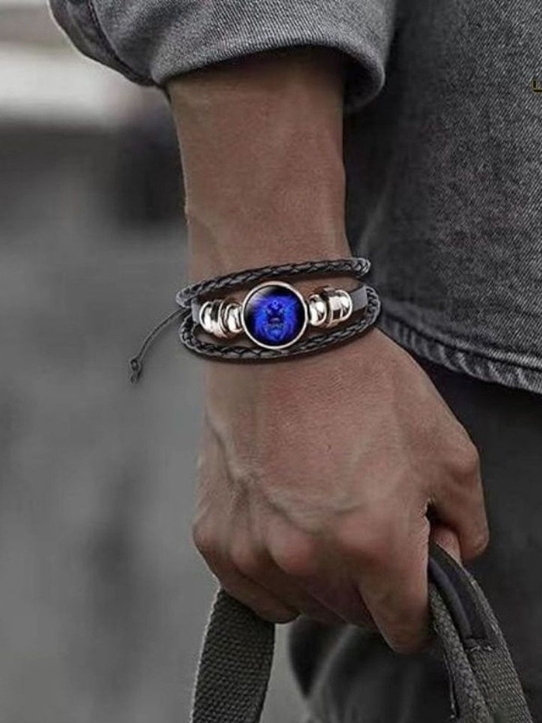 GulabiNagri Artificial Stone Studded Leather Wraparound Bracelet