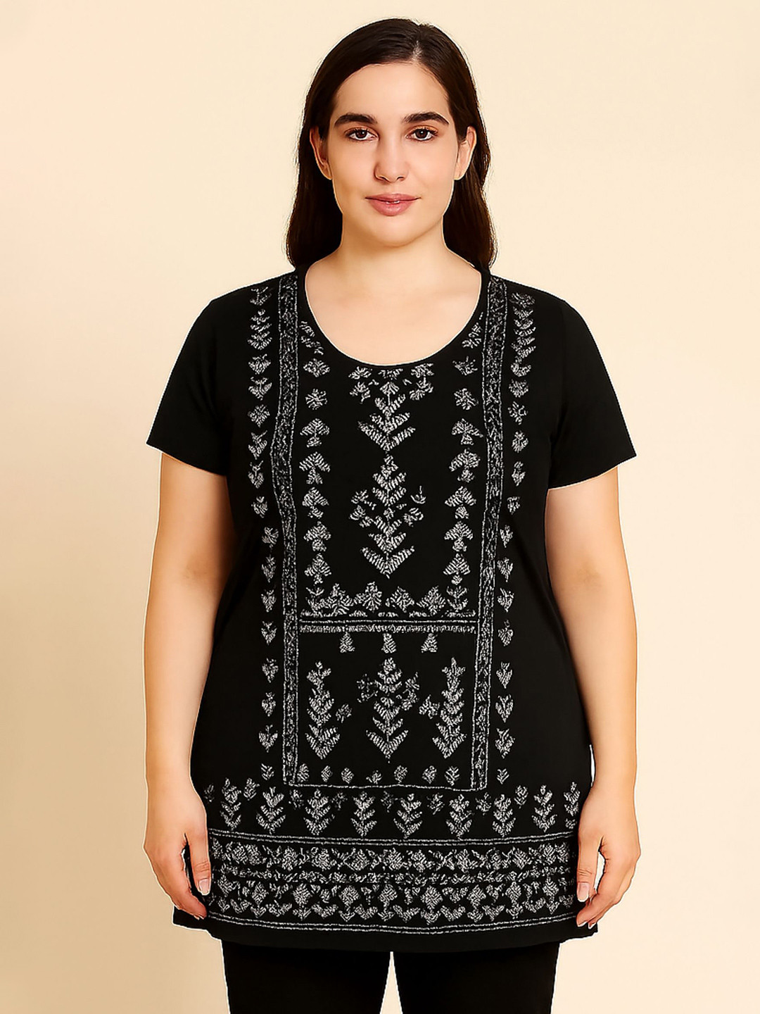 SANDPIPER Women Plus Size Round Neck Cotton Top