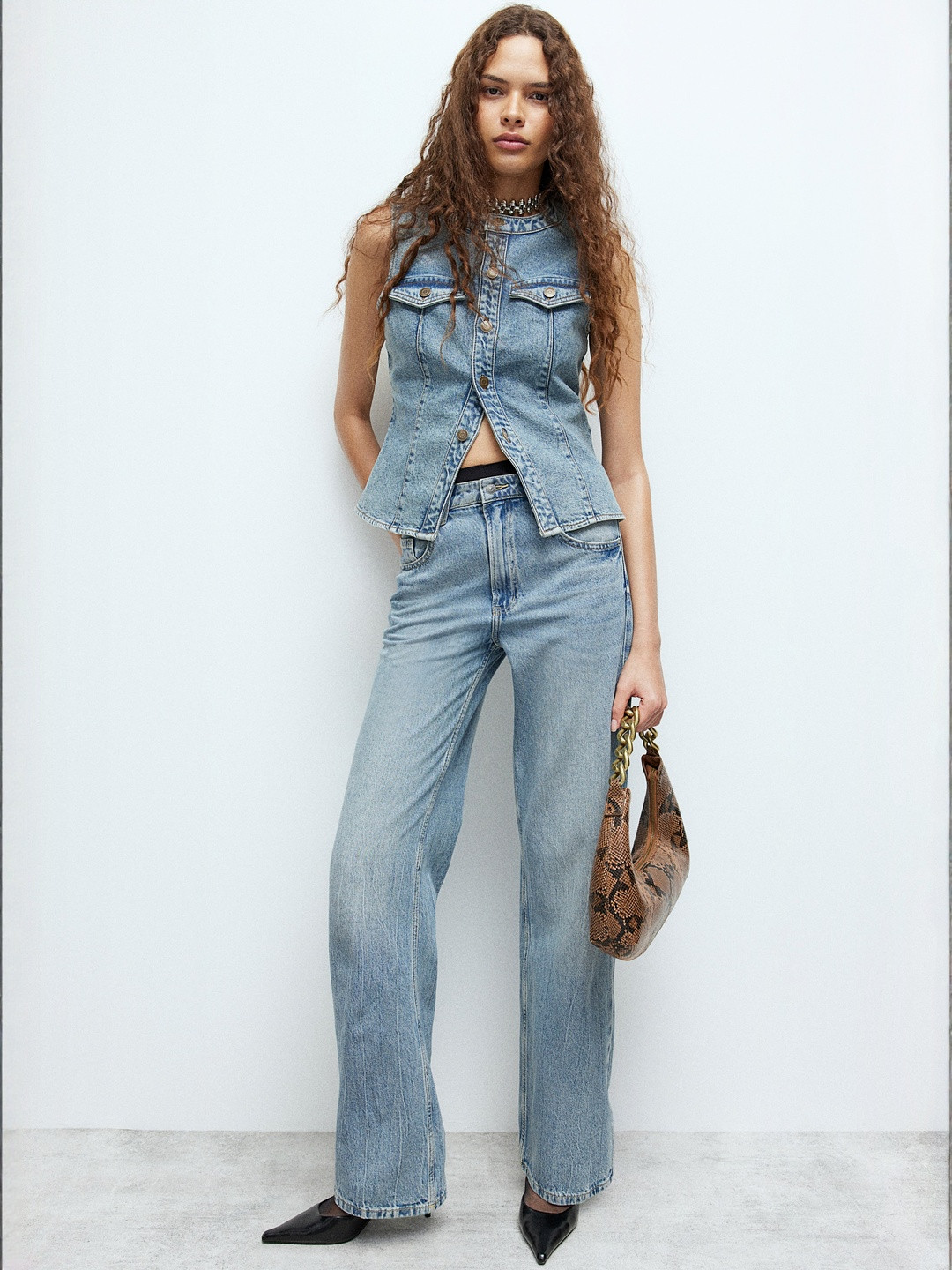 H&M Women Pure Cotton Wide High Jeans
