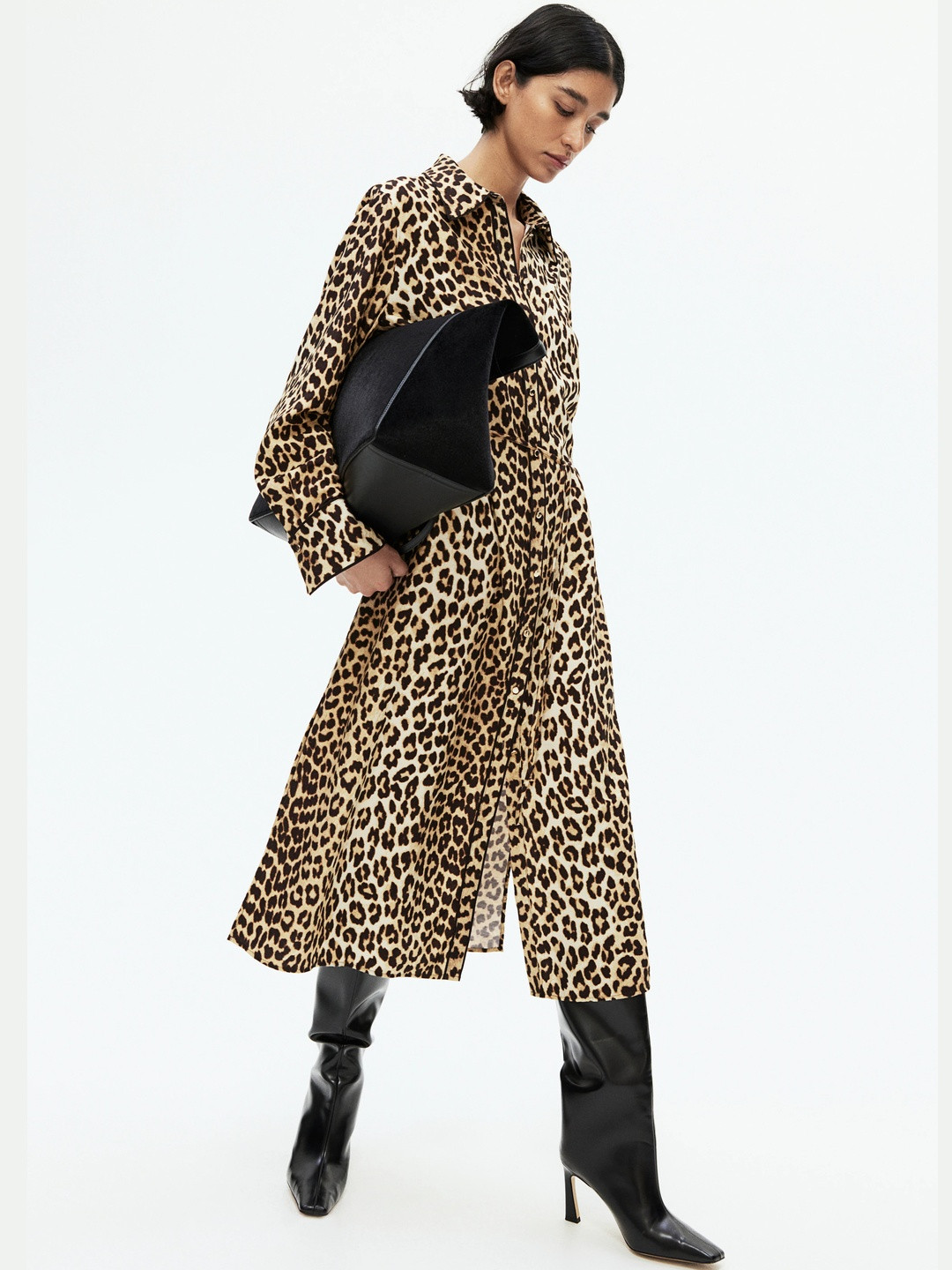 H&M Animal Print Shirt Midi Dress