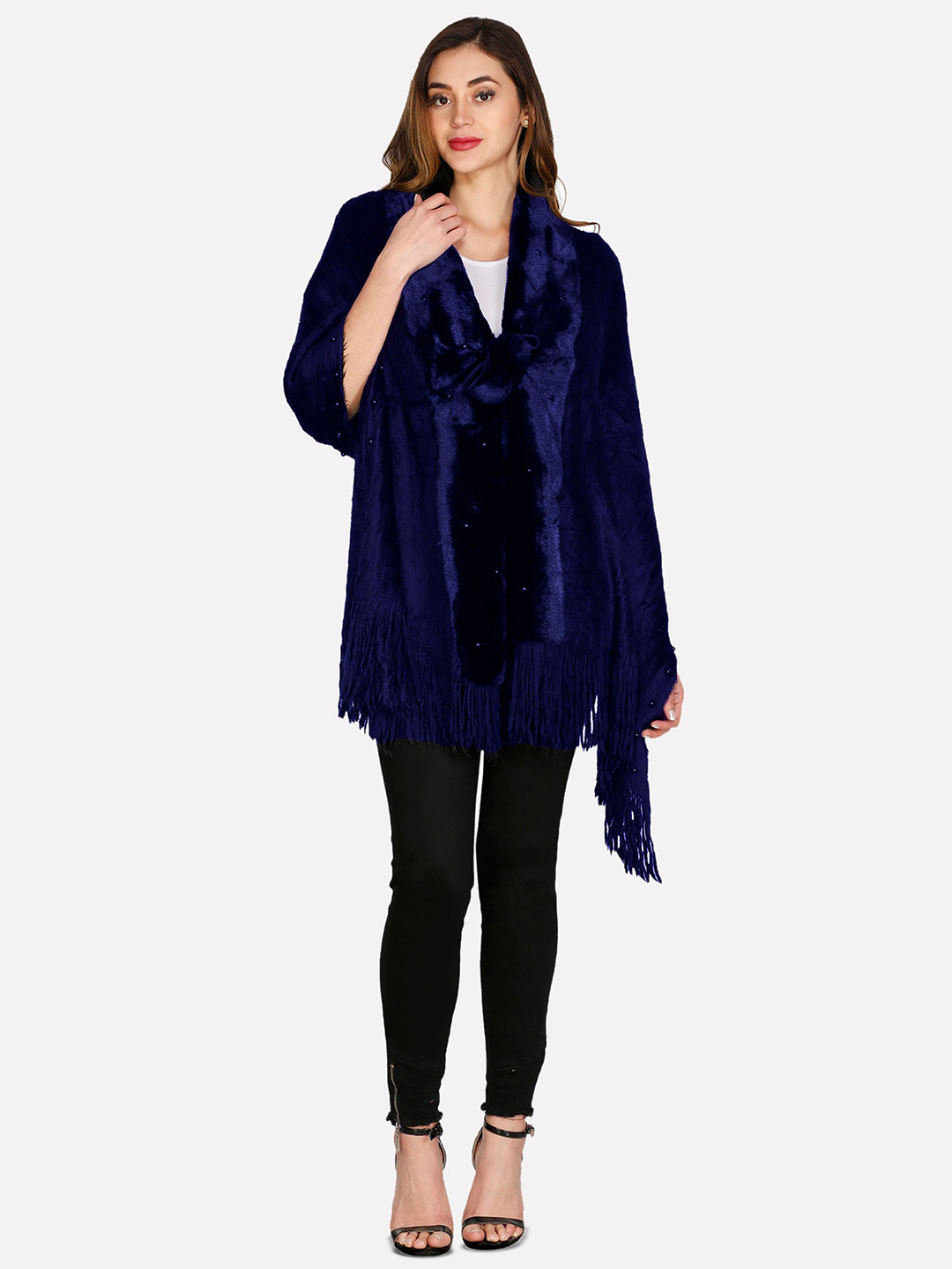 HAUTEMODA Woollen V-Neck Tie-Up Shrug