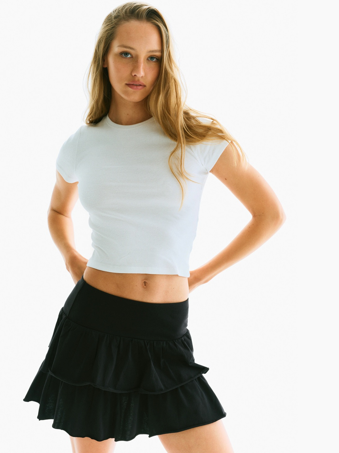 H&M Tiered Jersey Mini Skirt