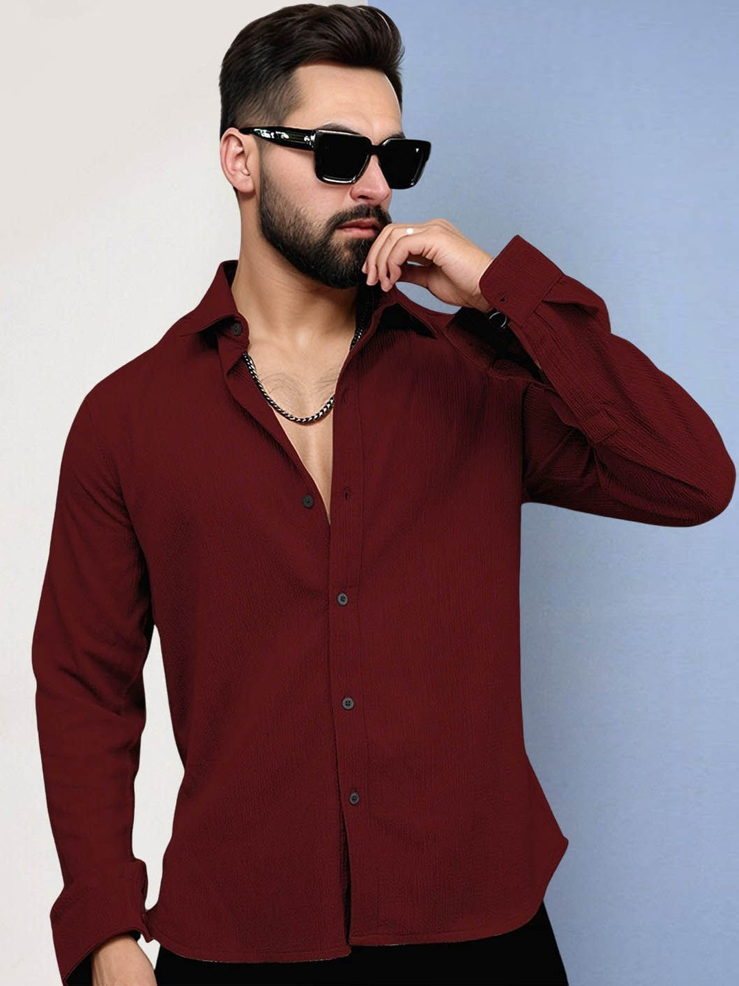 SZN Men Maroon Solid Long Sleeve Regular Shirt