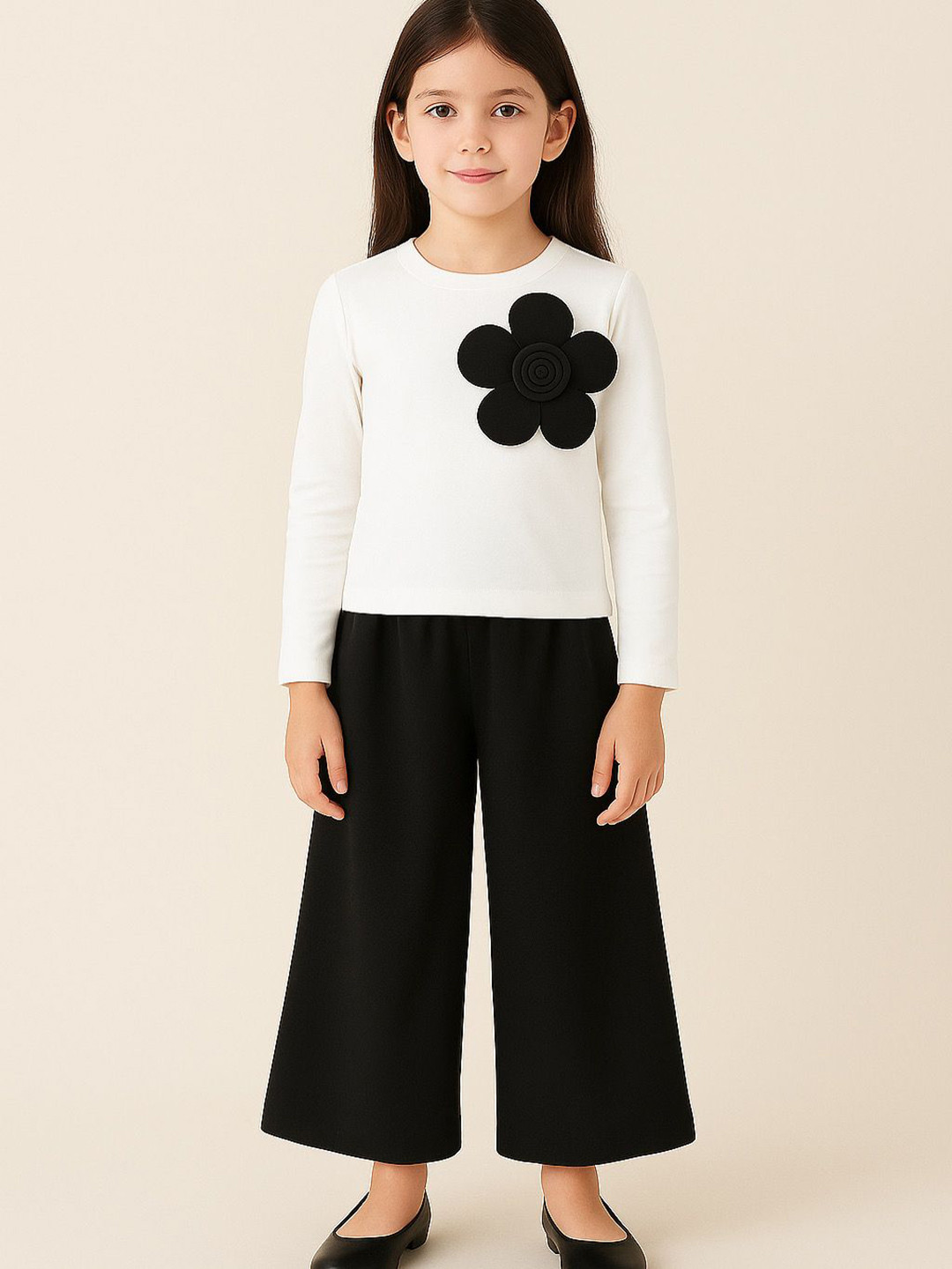 ZIP ZAP ZOOP Girls White Full Sleeve Polyester Top and Black Pant Co-ord Set