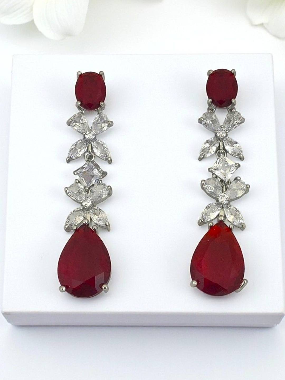 AVANT-GARDE PARIS 925 Sterling Silver Rhodium-Plated Zircon Studded Drop Earrings