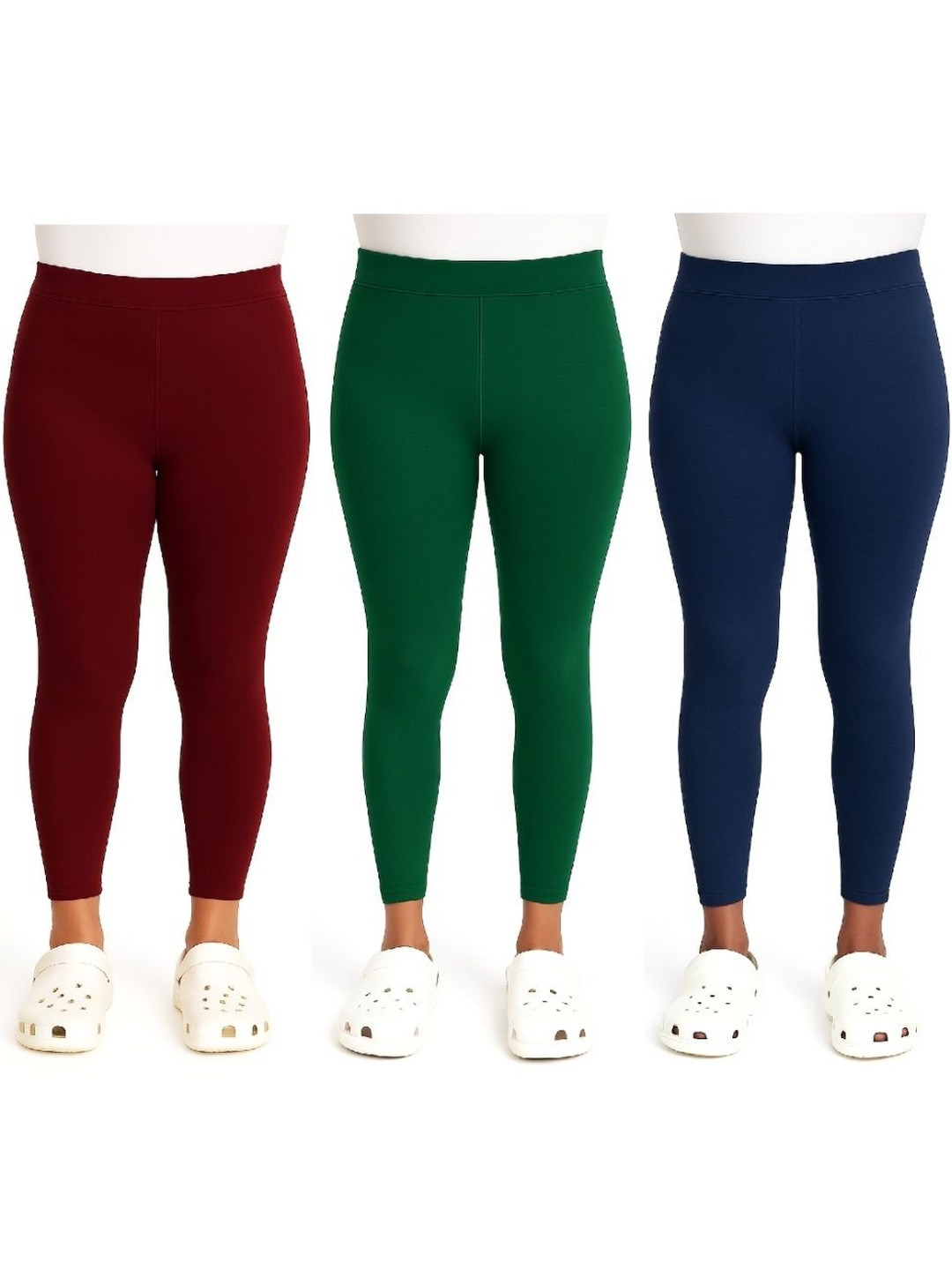 VALLEY Pack of 3 Women Solid Ankle Leggings
