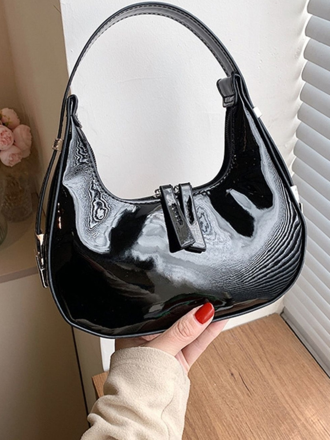 CORSICA Women Black Half Moon Shaped Casual Shoulder Handbag