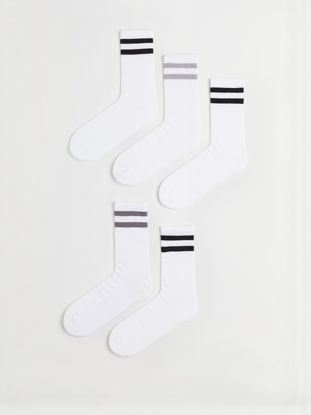 H&M Men Pack of 5 White Patterned Calf Length Socks