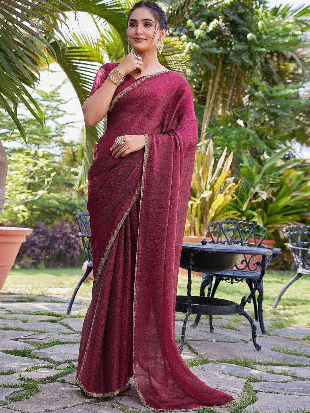 Sita Beads and Stones Pure Chiffon Saree
