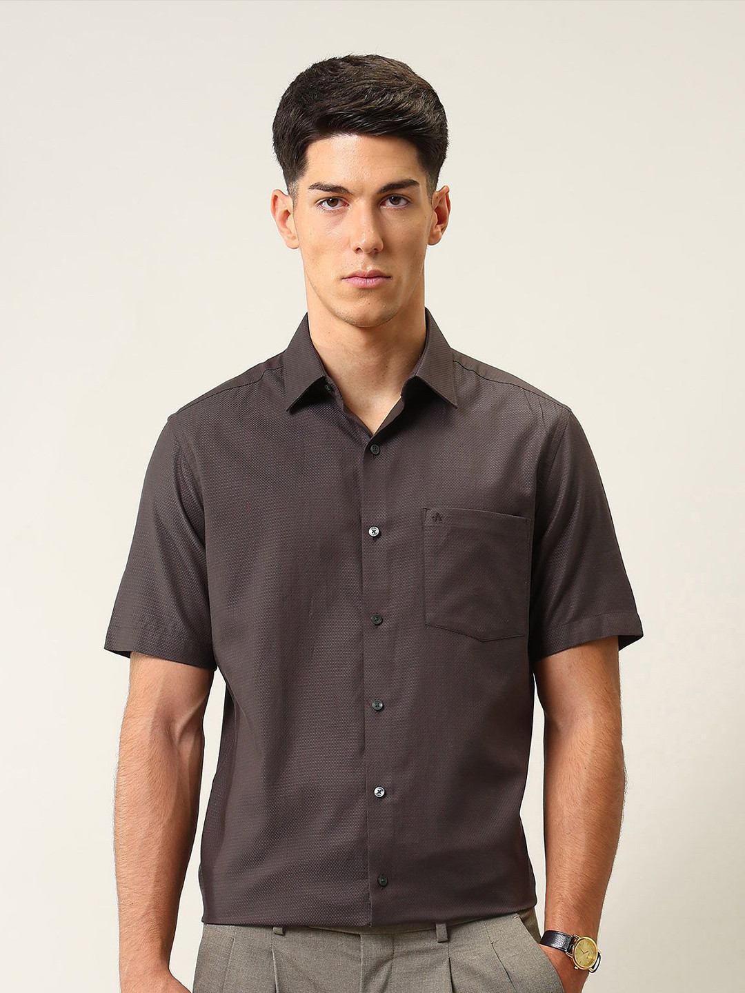 Arrow Men Liberty Classic Fit Textured Spread Collar Pure Cotton Formal Ceremony Shirt