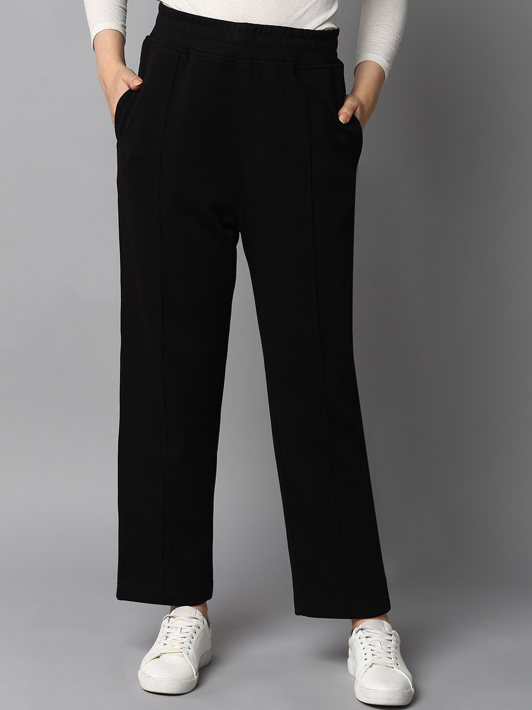 Alan Jones Women Stretch Straight Fit With Pin Tucks Trousers