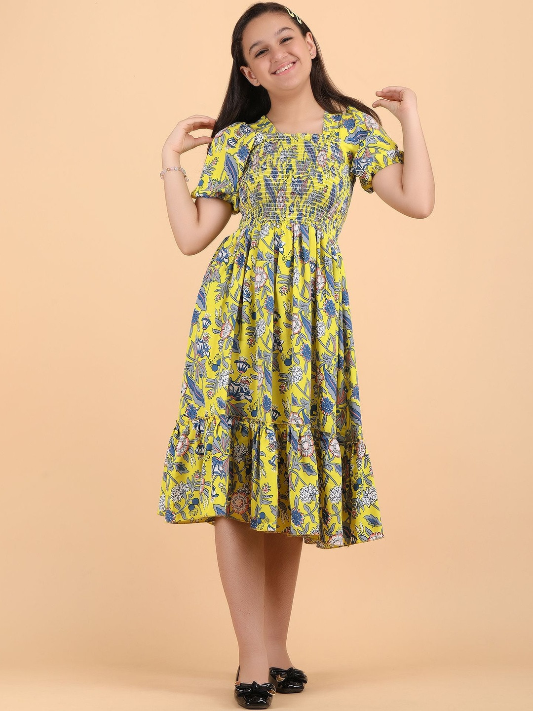 PaheliRani Kids Yellow Fit and Flare Party Wear Dress