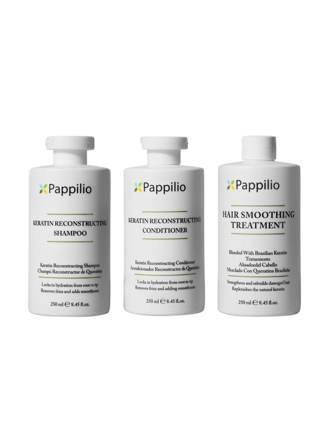 Pappilio Set Of 3 Keratin Shampoo, Conditioner & Smoothing Hair Treatment Kit-250 ml Each