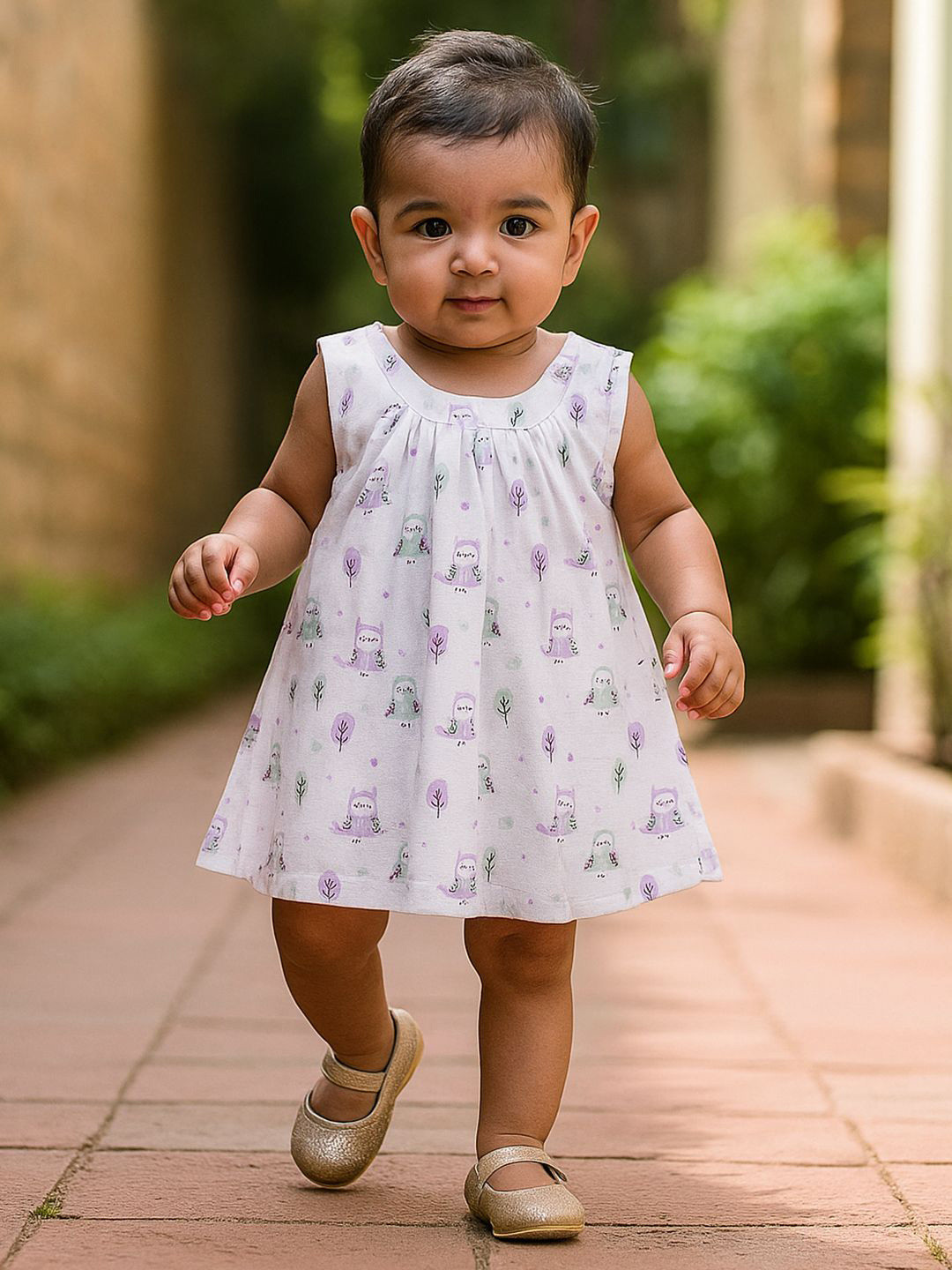 Nuego Girls Birds Print Pure Organic Cotton Muslin Zip Frock