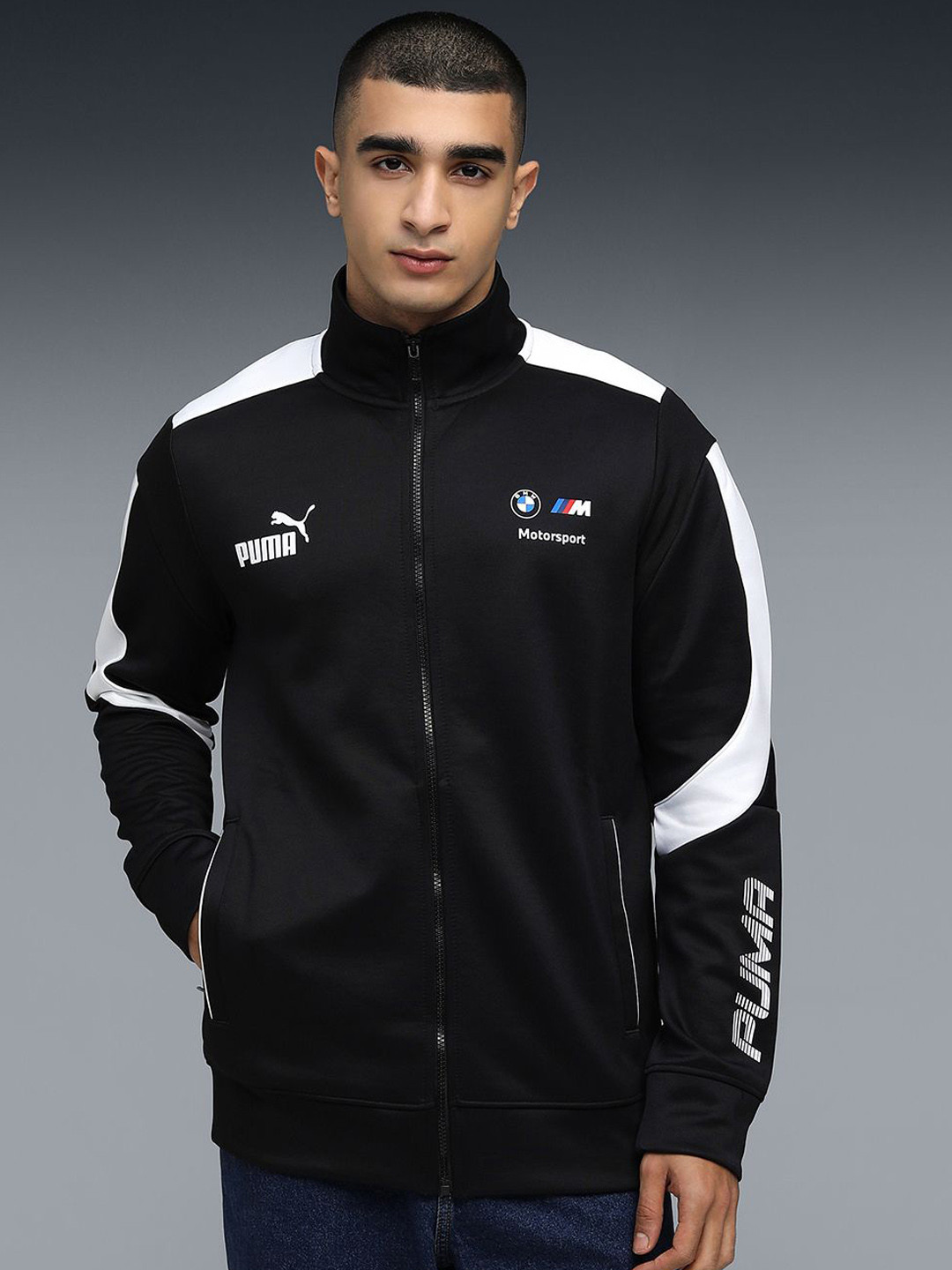 PUMA Motorsport BMW MMS MT7+ Men's Mock Collar Typography Printed Spacer Jacket