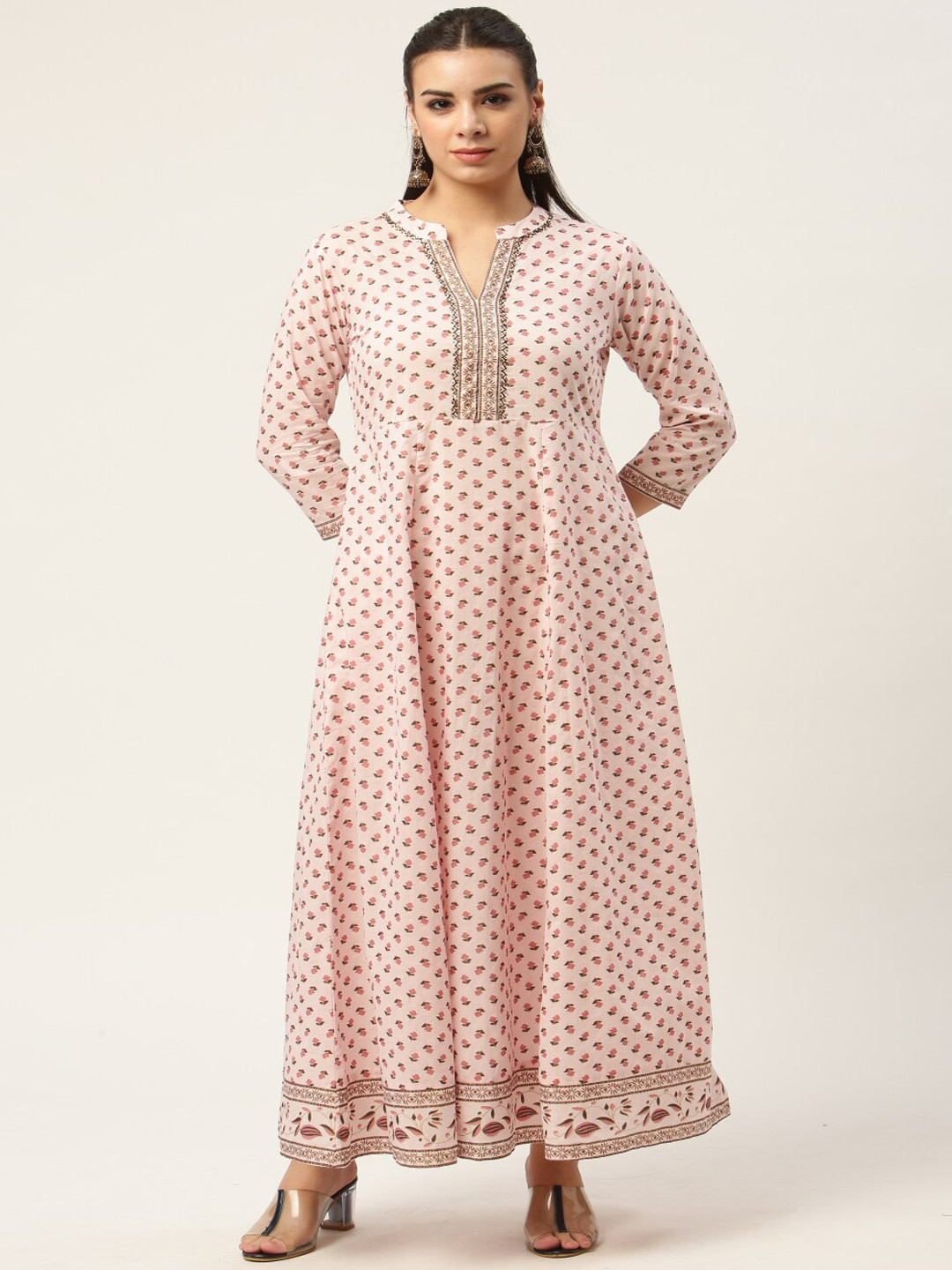 HERE&NOW Women Pink Floral Printed Pure Cotton Kurta with Trouser