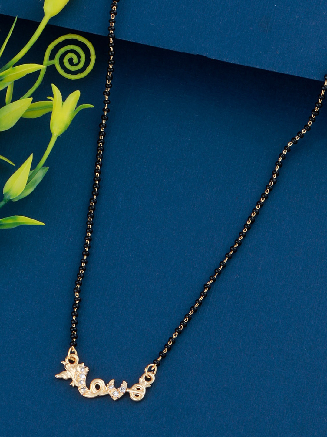 Silver Shine Gold-Plated Black Beaded Mangalsutra