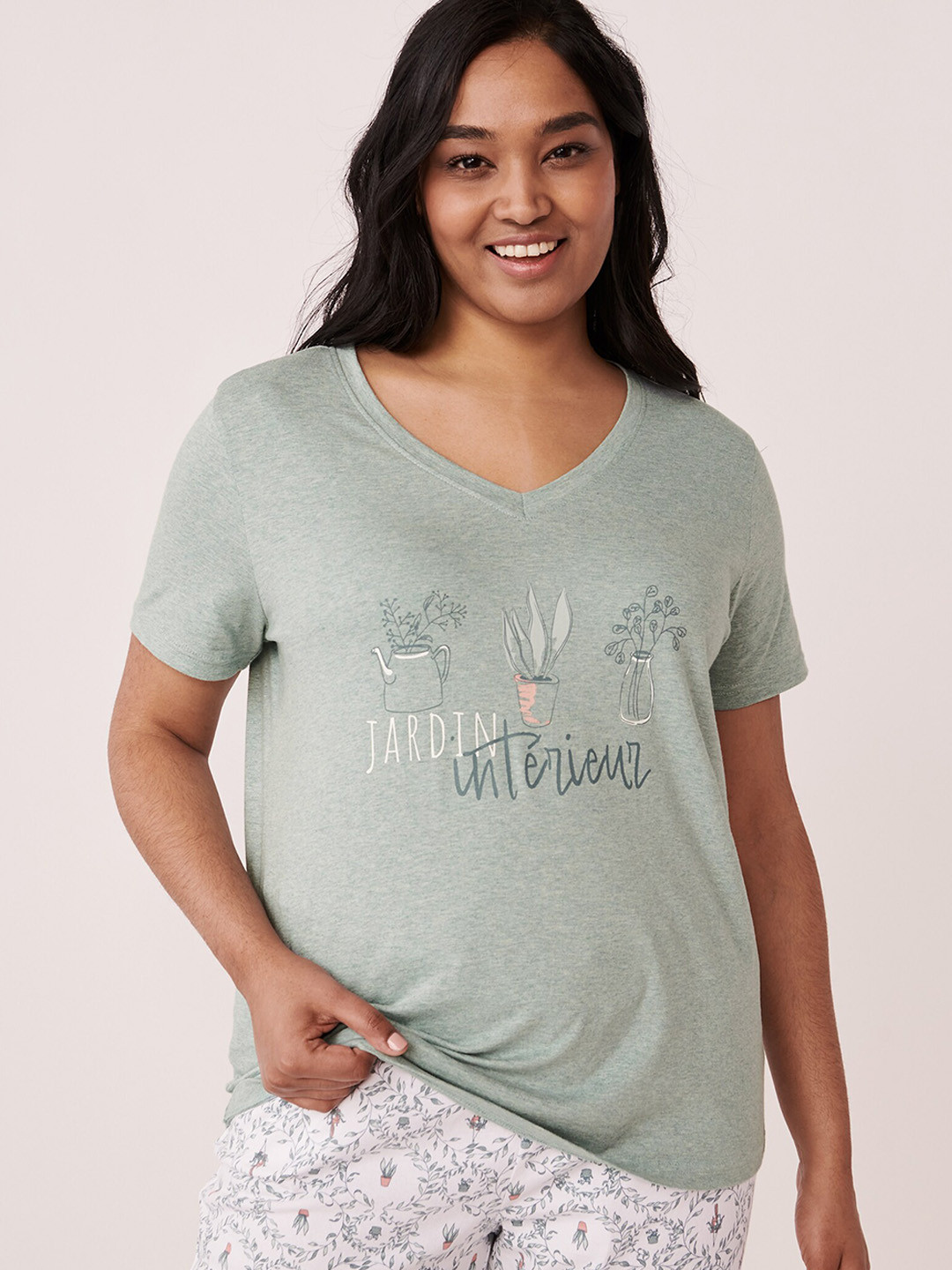 La Vie en Rose Women Blue Printed Organic Cotton Lounge Tshirt