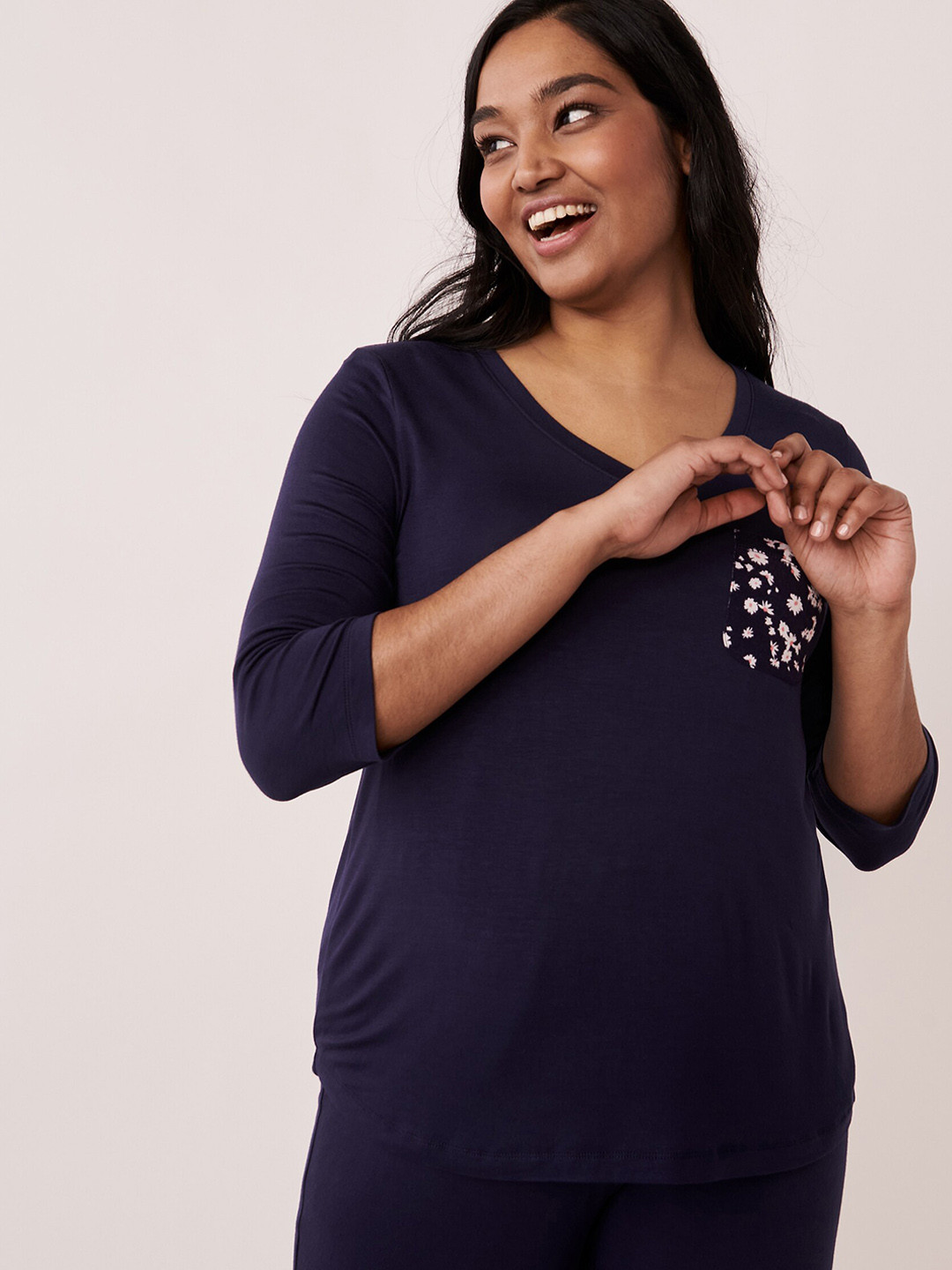 La Vie en Rose Women Navy Blue Lounge T-shirt