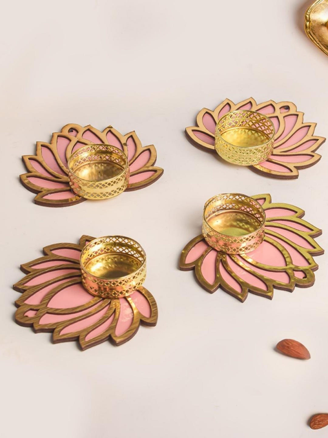 Nestasia Set Of 4 Pink-Gold Toned Tea Light Candle Holders