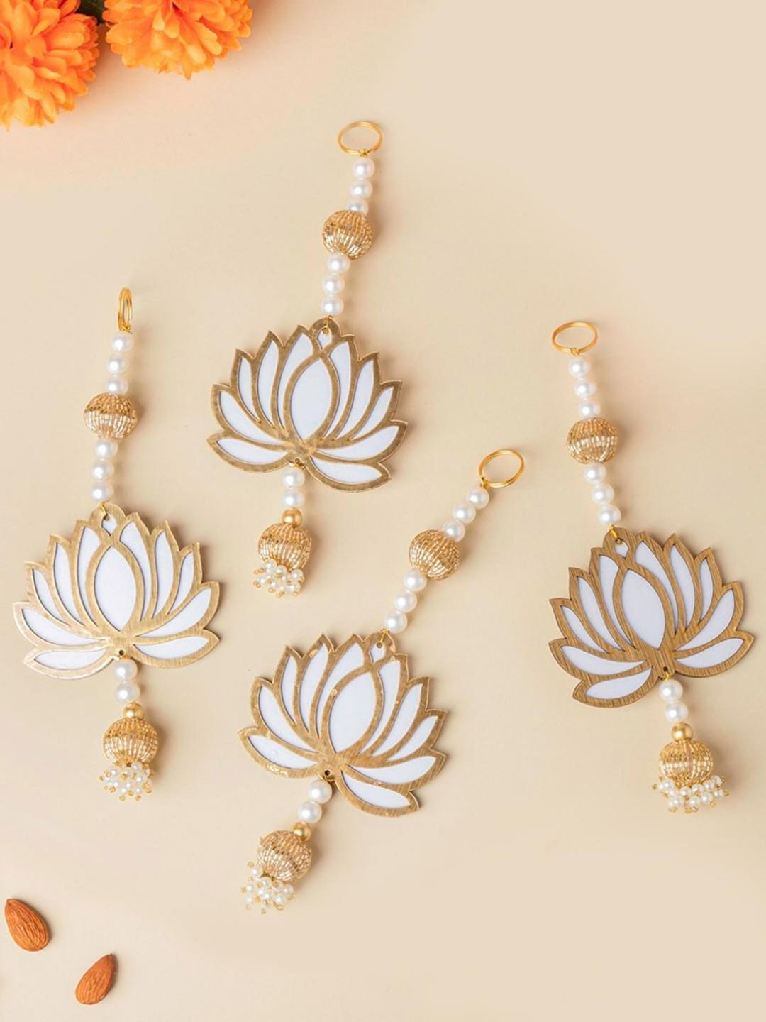 Nestasia Lotus Plastic Floral Glossy Hall 4Pcs Wall Hangings-11In